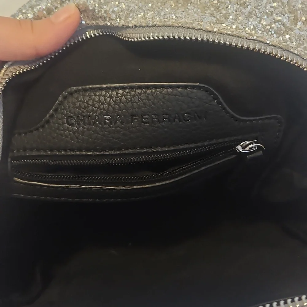 Chiara Ferragni Silver Glitter Eye Backpack - Picture 6 of 14